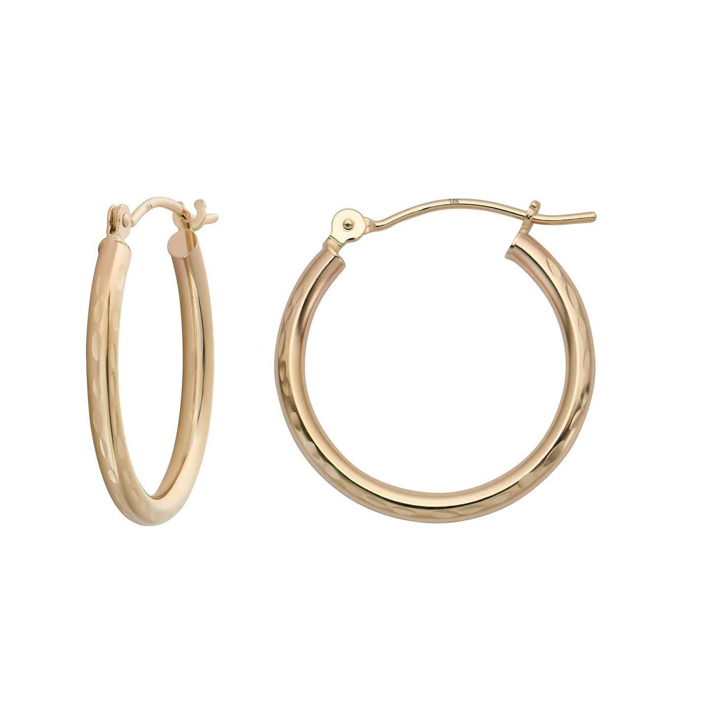 14k Gold Hoop Earrings, 2-mm Thick, Hypoallergenic, - Classic Diamond-cut Design