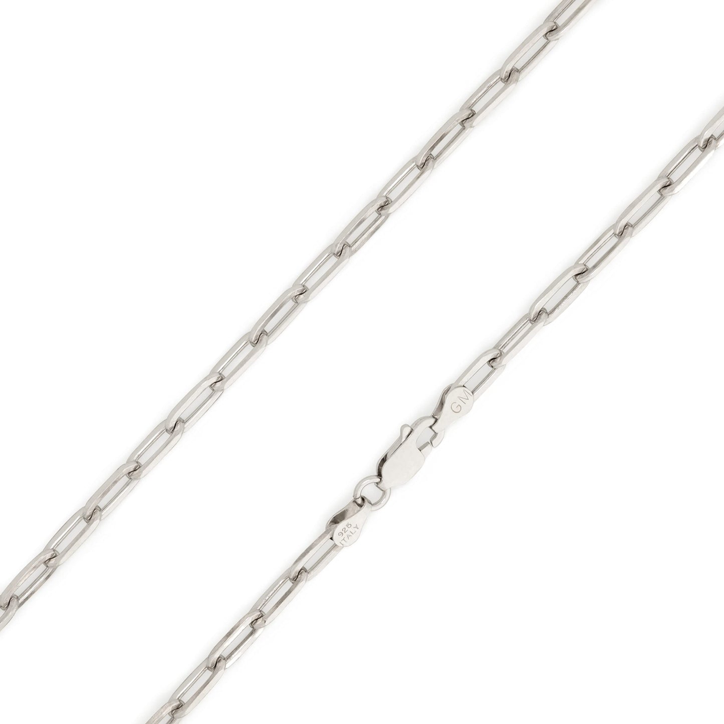 MAZZERI Rhodium Plated 925 Sterling Silver 2.5-3.5mm Paperclip Chain for Men and Women