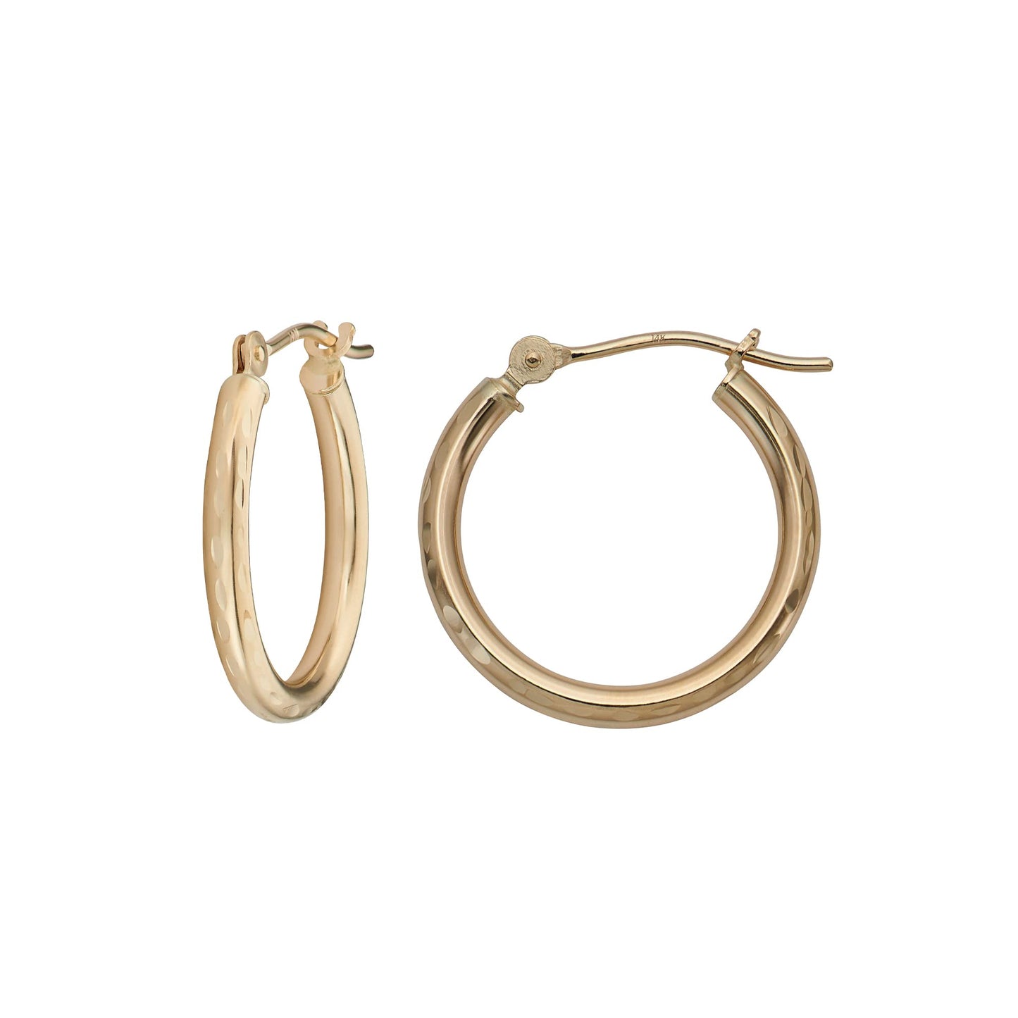 14k Gold Hoop Earrings, 2-mm Thick, Hypoallergenic, - Classic Diamond-cut Design