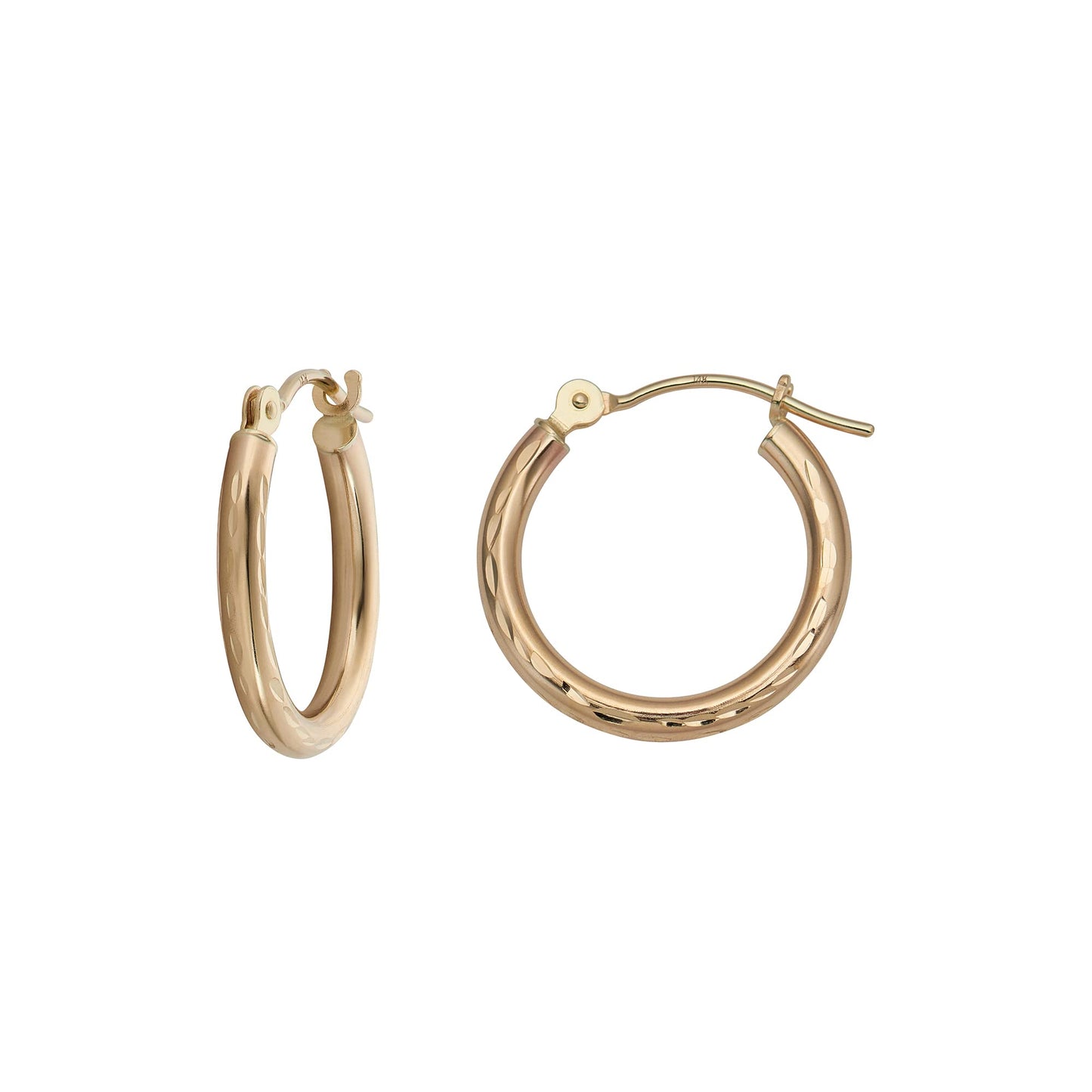 14k Gold Hoop Earrings, 2-mm Thick, Hypoallergenic, - Classic Diamond-cut Design