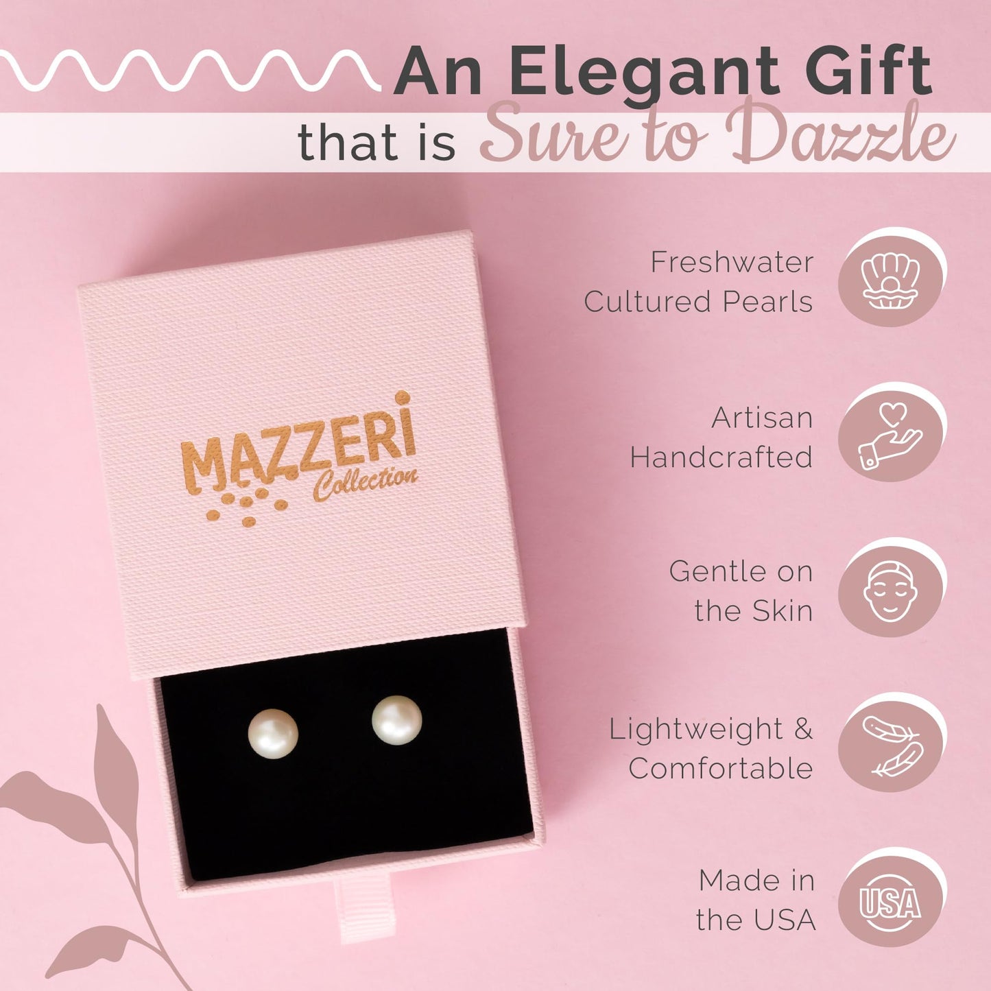 MAZZERI Solid 14k Gold Freshwater Button Pearl Stud Earrings for Women, Hypoallergenic Butterfly Pushback Studs