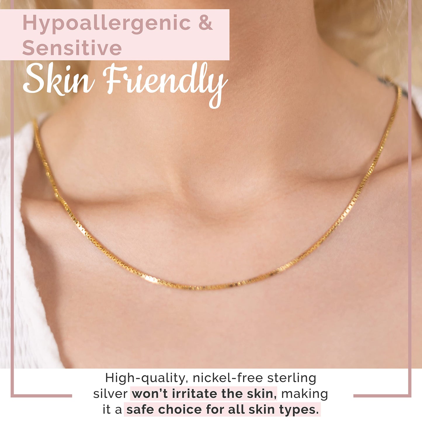 MAZZERI Gold Plated 925 Sterling Silver 1mm & 1.6mm Italian Box Chain Necklace 16" - 24"