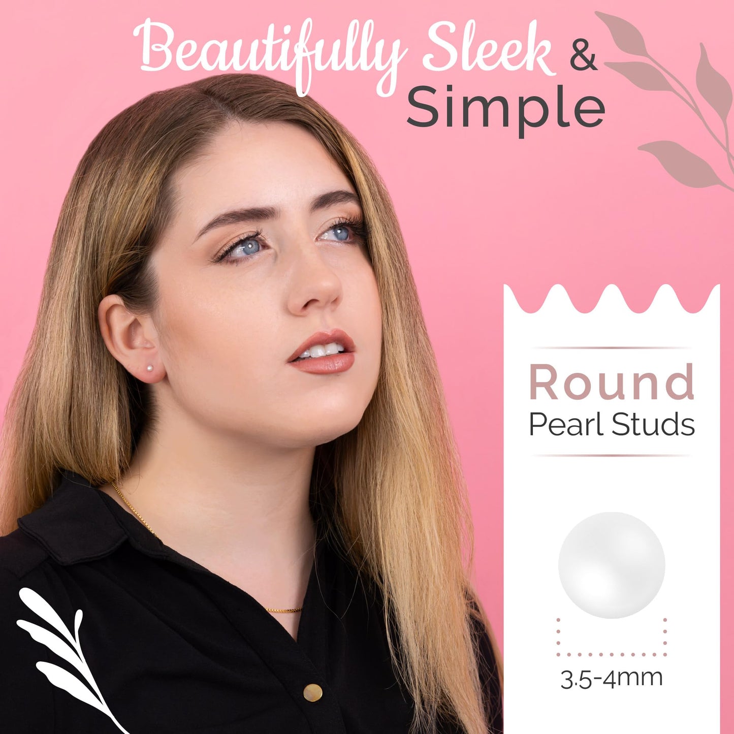 Solid 14k Gold & Freshwater Pearl Stud Earrings for Women, Hypoallergenic Butterfly Pushback Studs for Pierced Ears.