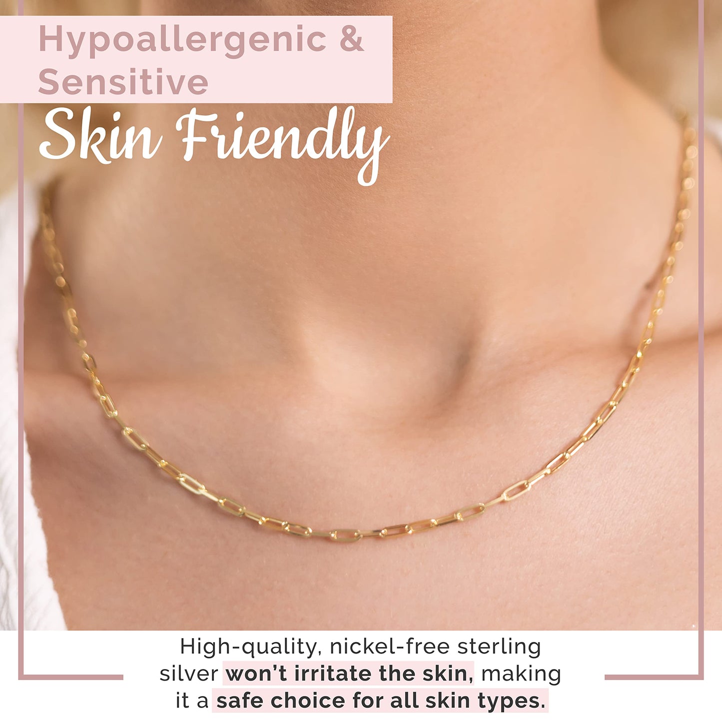 MAZZERI Solid Gold Plated Sterling Silver Italian 2.5 Paperclip Chain Necklace for Men Women, 925 Sterling Silver Made in Italy