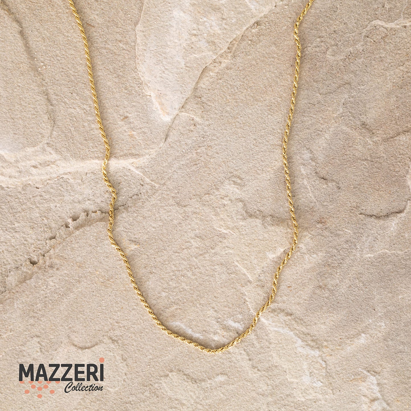 MAZZERI Solid Gold Plated Sterling Silver Italian 1.6mm Diamond-Cut Braided Rope Chain Necklace for Men Women, 925 Sterling Silver Made in Italy