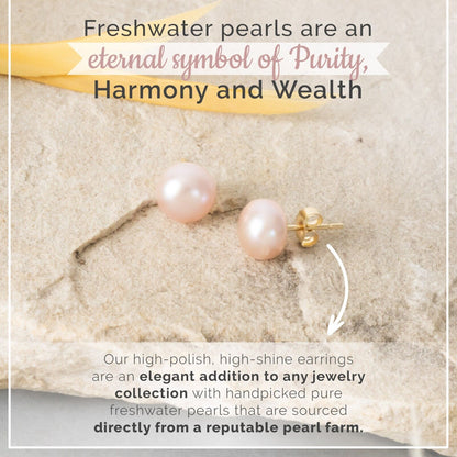 14k Gold Cultured Pearl Stud Earrings For Women And Girls -Various Sizes & Color