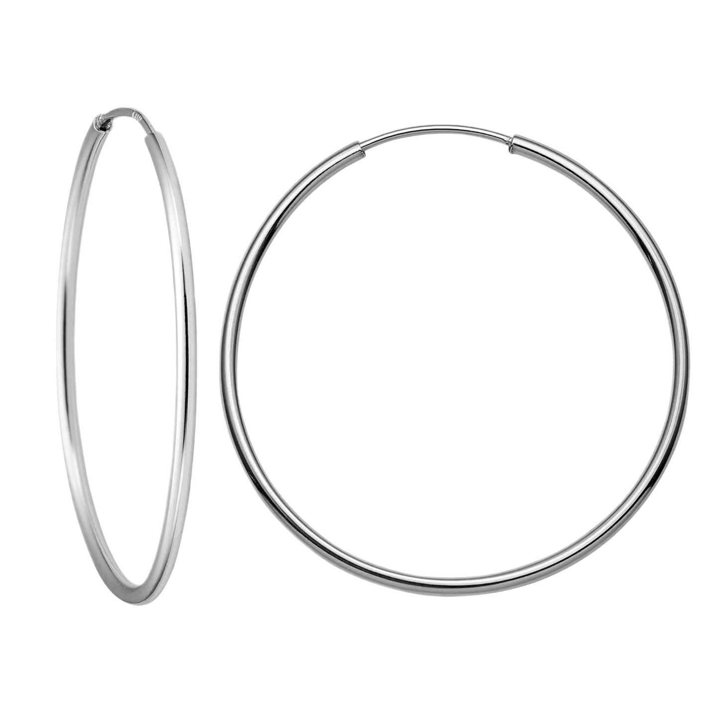 14k White Gold Hoop Earrings For Women, Hypoallergenic-1mm thin, Endless Closure