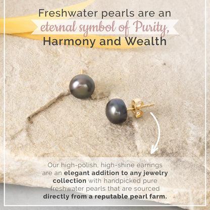 14k Gold Cultured Pearl Stud Earrings For Women And Girls -Various Sizes & Color