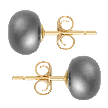 14k Gold Black Cultured Freshwater Pearl Stud Earrings For Women And Girls