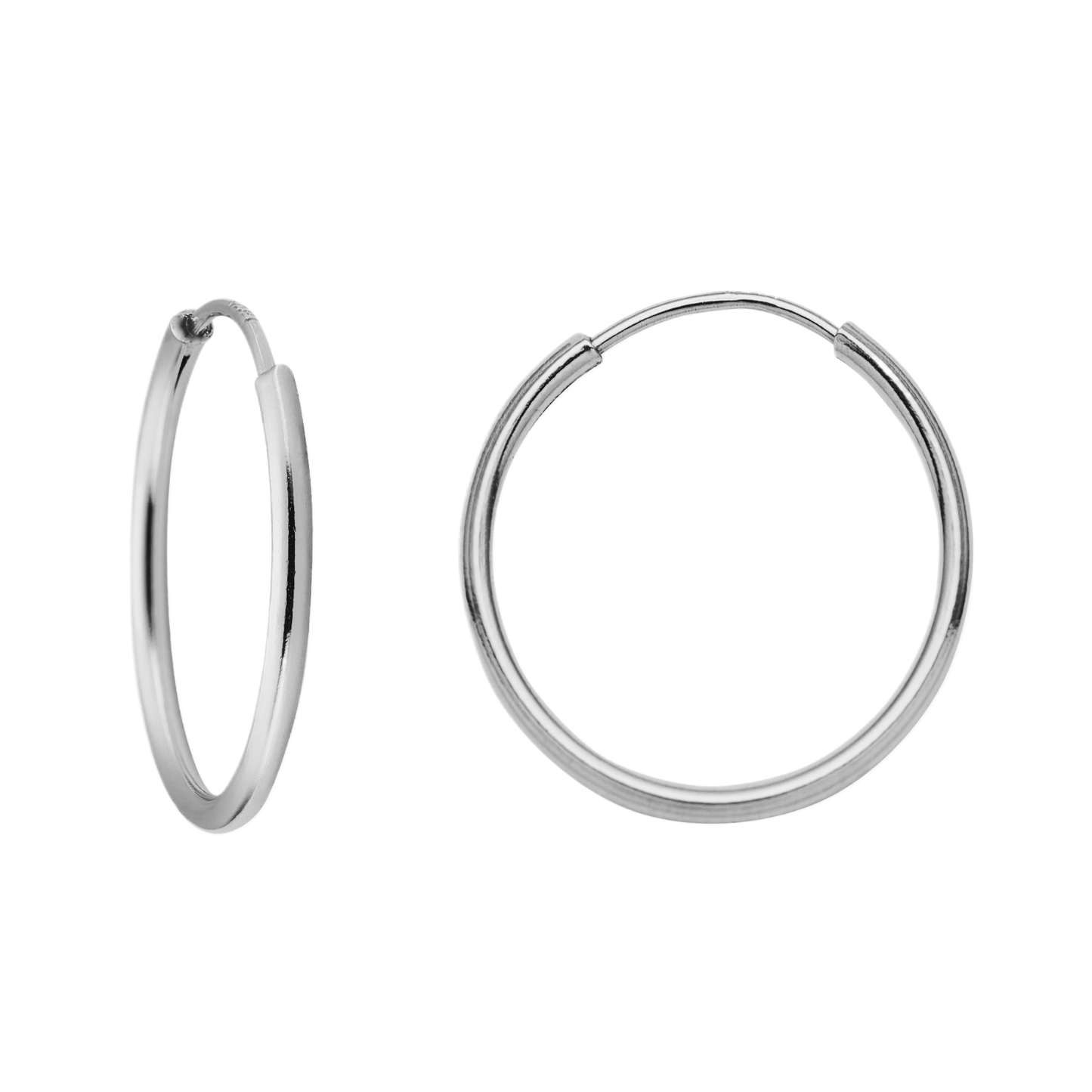 14k White Gold Hoop Earrings For Women, Hypoallergenic-1mm thin, Endless Closure