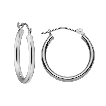 14K Real Solid White Gold Classic Polished Round Hoop Earrings All Sizes