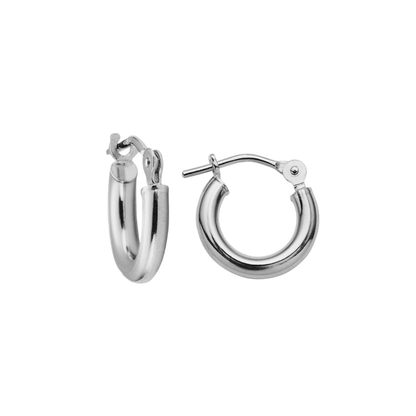 14K Real Solid White Gold Classic Polished Round Hoop Earrings All Sizes