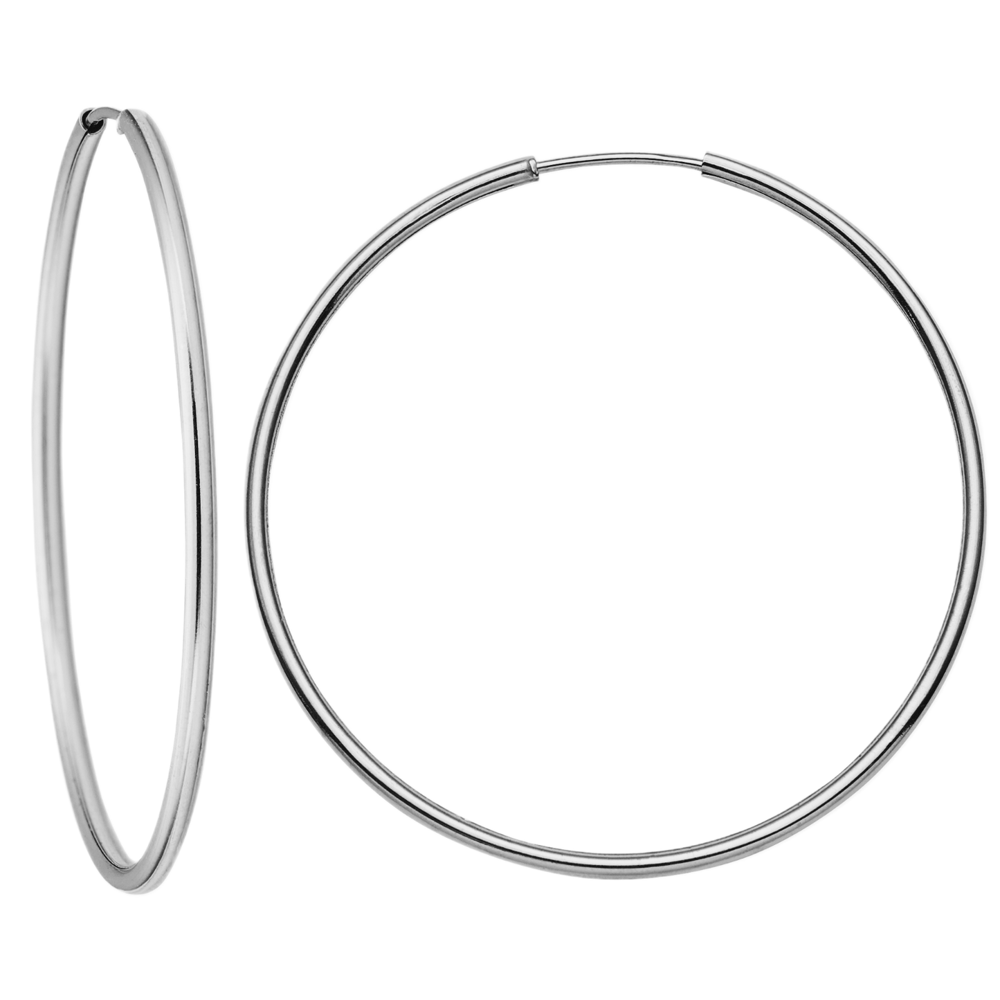 14k White Gold Hoop Earrings For Women, Hypoallergenic-1mm thin, Endless Closure