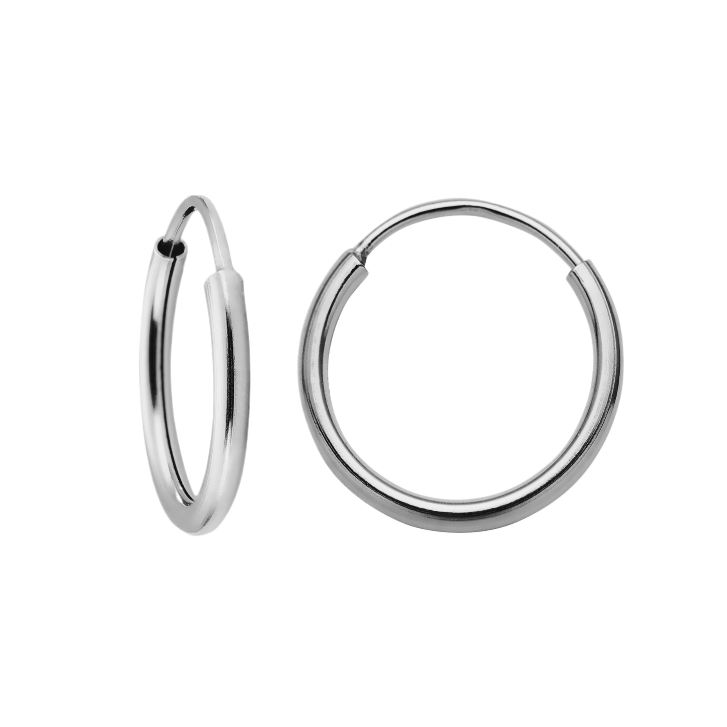 14k White Gold Hoop Earrings For Women, Hypoallergenic-1mm thin, Endless Closure