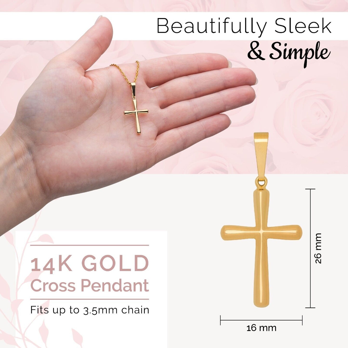 14k Gold Cross Pendant, Religious Charms for Women and Men - Multiple Designs