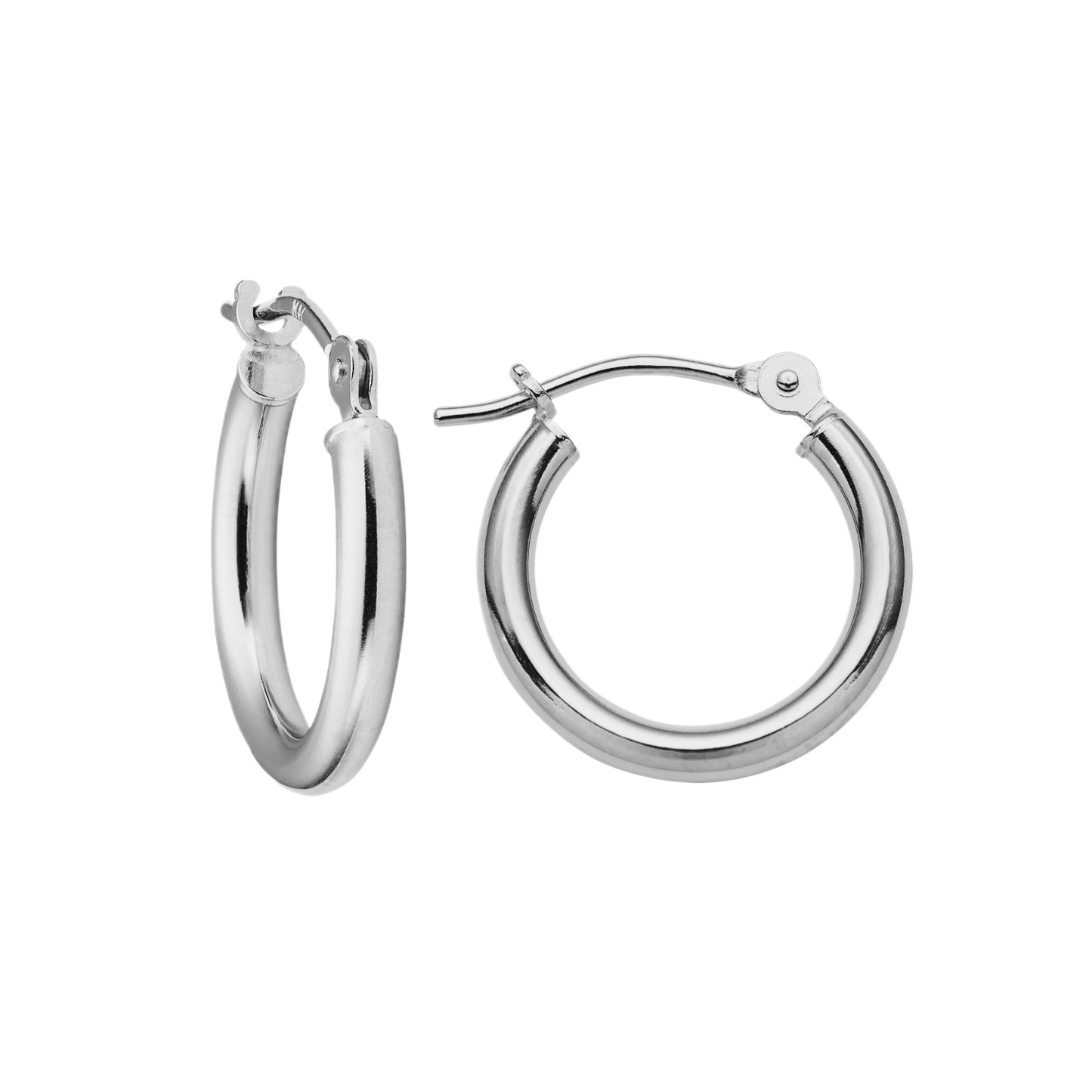 14K Real Solid White Gold Classic Polished Round Hoop Earrings All Sizes