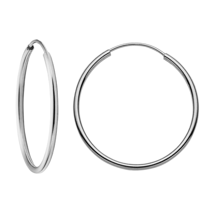 14k White Gold Hoop Earrings For Women, Hypoallergenic-1mm thin, Endless Closure