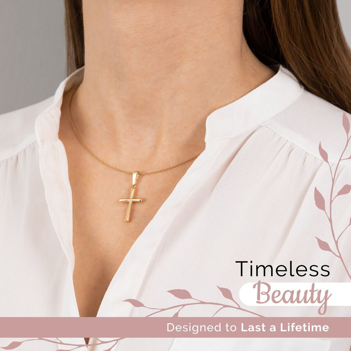 Alex And Elsa 14K Real Yellow Gold Cross Pendant – Small Charm C3623
