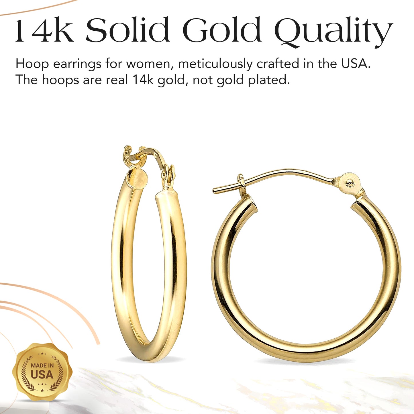 14k Gold Hoop Earrings, 2mm Thick