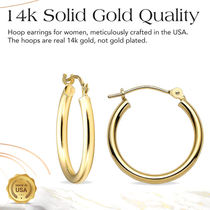 14k Gold Hoop Earrings, 2mm Thick
