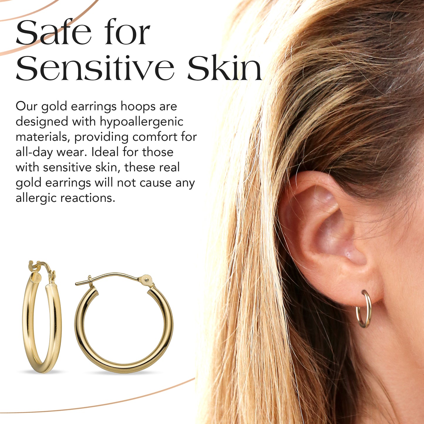 14k Gold Hoop Earrings, 2mm Thick