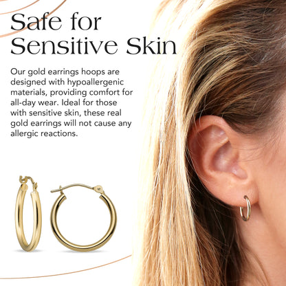 14k Gold Hoop Earrings, 2mm Thick