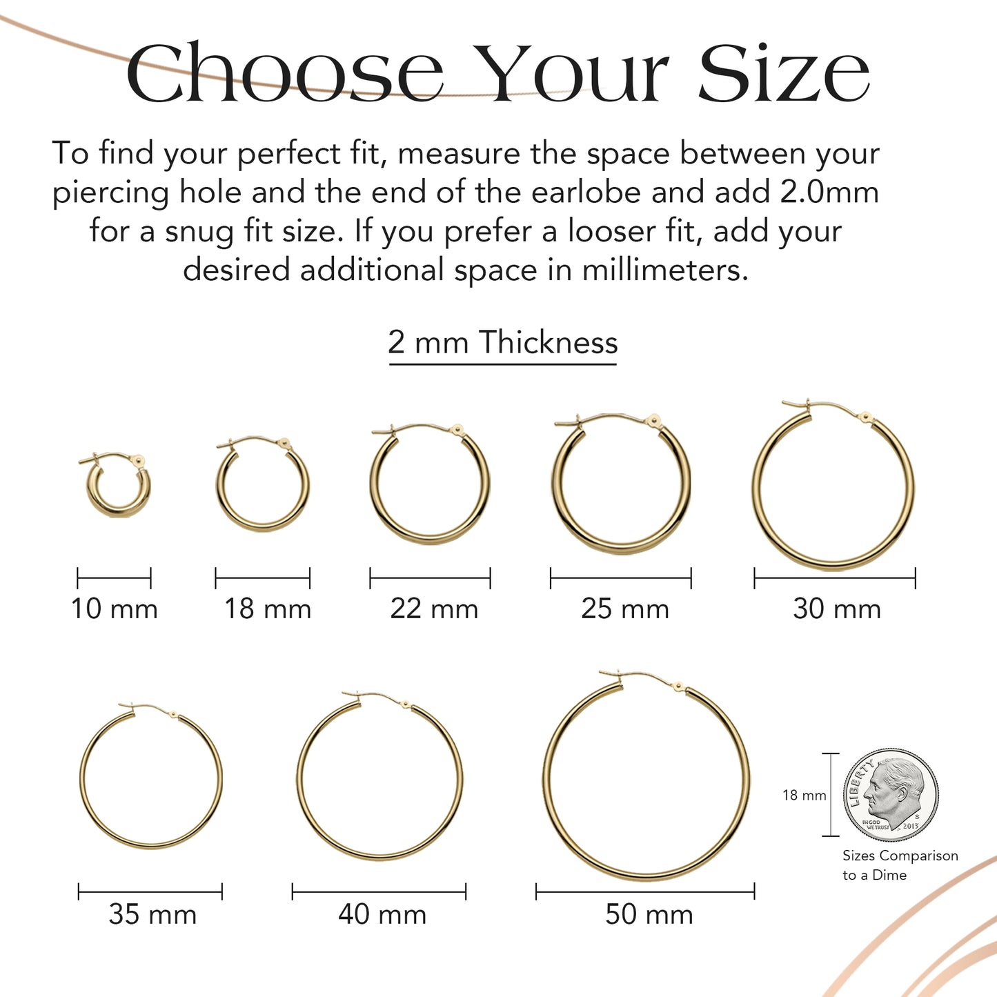 14k Gold Hoop Earrings, 2mm Thick