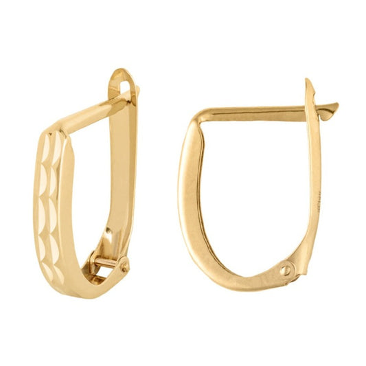 14k Gold Oval Huggie Hoop Earrings - Diamond-cut (14mm)