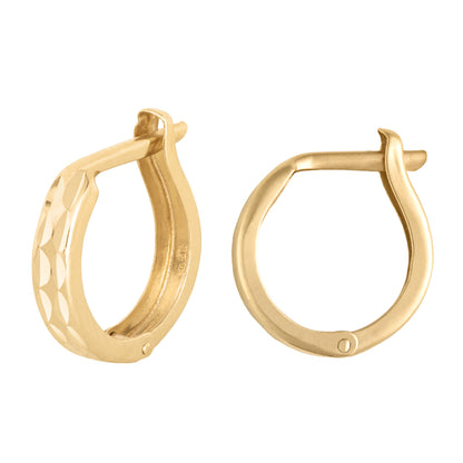 14k Gold Round Huggie Hoop Earrings - Diamond-cut (12mm)