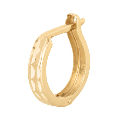 14k Gold Round Huggie Hoop Earrings - Diamond-cut (12mm)