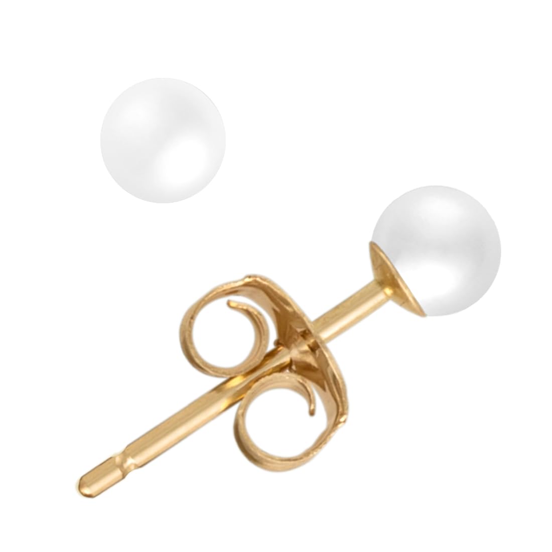 Solid 14k Gold & Freshwater Pearl Stud Earrings for Women, Hypoallergenic Butterfly Pushback Studs for Pierced Ears.