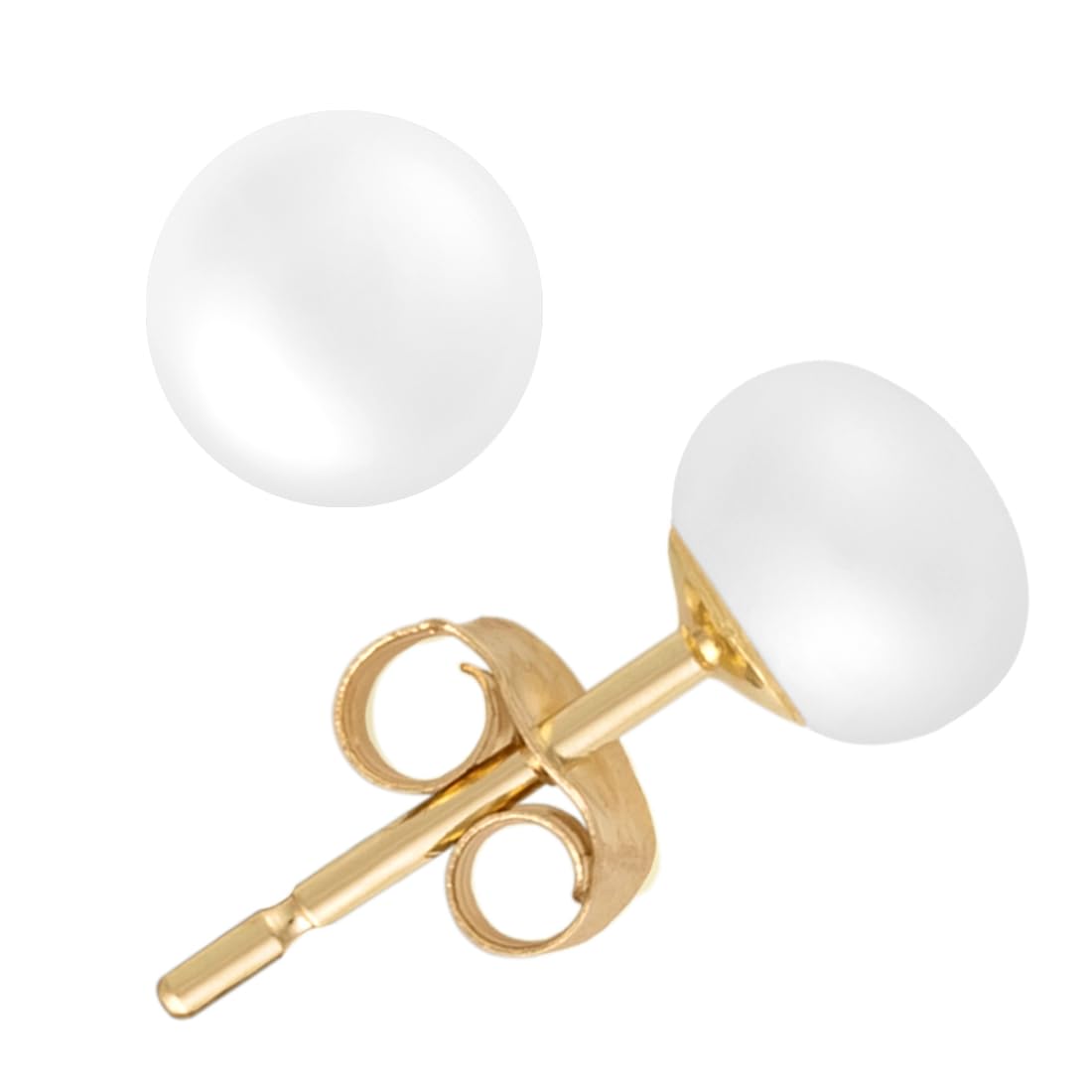 MAZZERI Solid 14k Gold Freshwater Button Pearl Stud Earrings for Women, Hypoallergenic Butterfly Pushback Studs