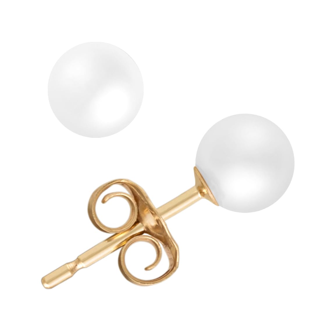 Solid 14k Gold & Freshwater Pearl Stud Earrings for Women, Hypoallergenic Butterfly Pushback Studs for Pierced Ears.