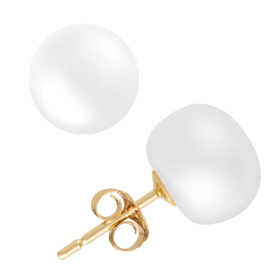 MAZZERI Solid 14k Gold Freshwater Button Pearl Stud Earrings for Women, Hypoallergenic Butterfly Pushback Studs