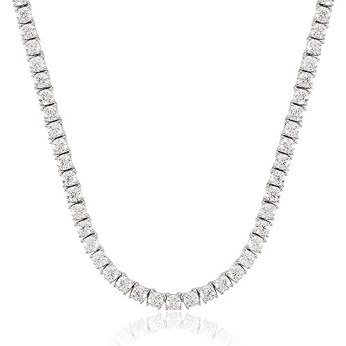 MAZZERI 3.0mm Round Cubic Zirconia Tennis Necklace For Woman And Men - White Gold Plated Hypoallergenic Faux Diamond Chain Necklace