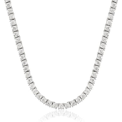 MAZZERI 3.0mm Round Cubic Zirconia Tennis Necklace For Woman And Men - White Gold Plated Hypoallergenic Faux Diamond Chain Necklace