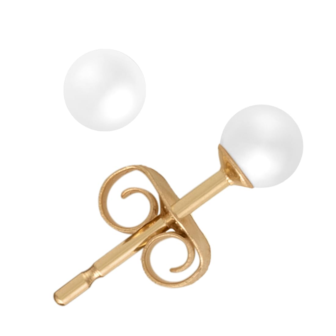 Solid 14k Gold & Freshwater Pearl Stud Earrings for Women, Hypoallergenic Butterfly Pushback Studs for Pierced Ears.