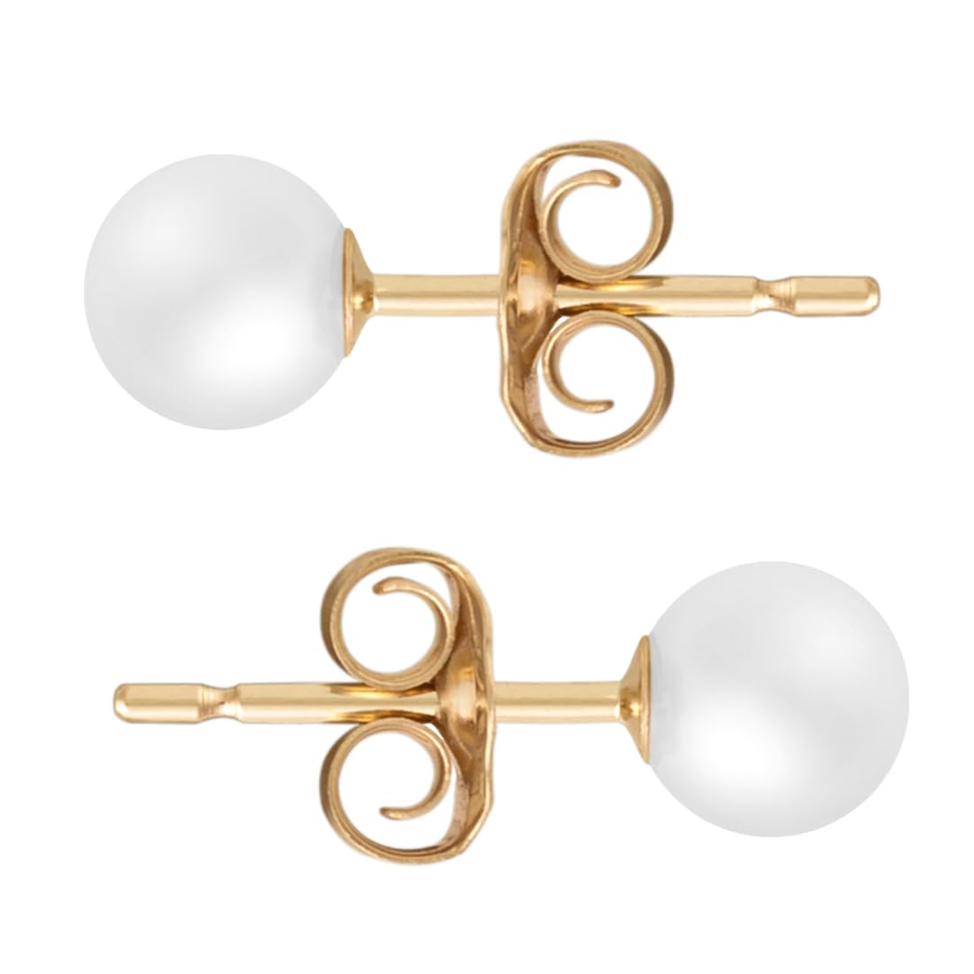 Solid 14k Gold & Freshwater Pearl Stud Earrings for Women, Hypoallergenic Butterfly Pushback Studs for Pierced Ears.