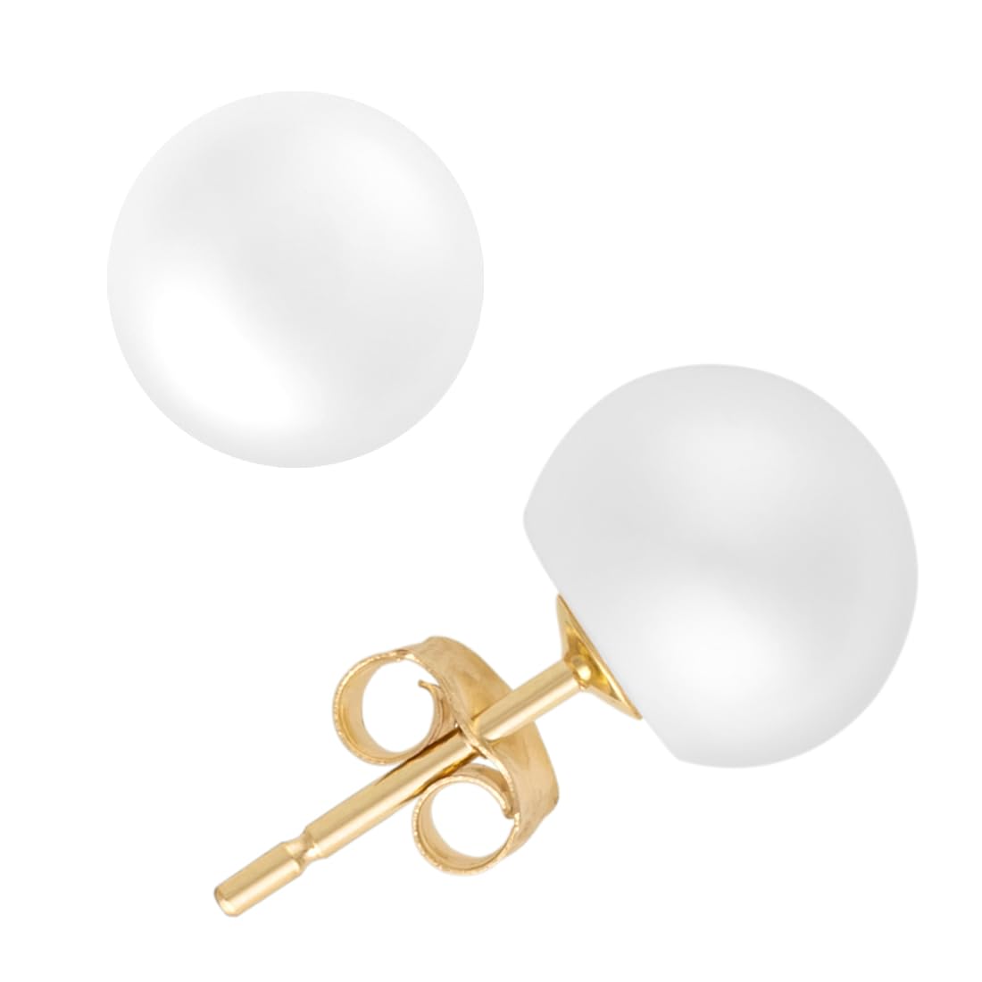 MAZZERI Solid 14k Gold Freshwater Button Pearl Stud Earrings for Women, Hypoallergenic Butterfly Pushback Studs
