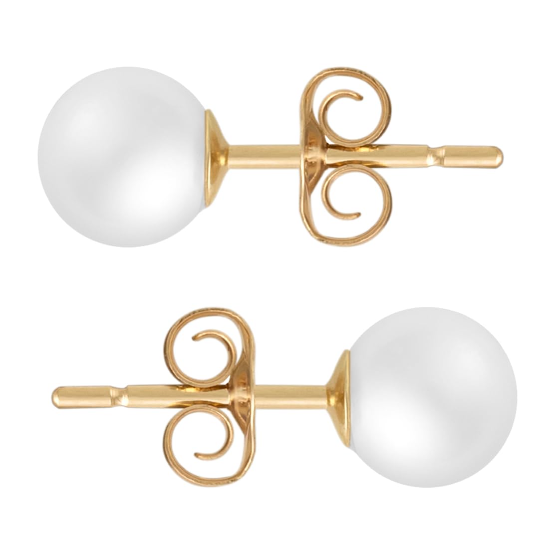 Solid 14k Gold & Freshwater Pearl Stud Earrings for Women, Hypoallergenic Butterfly Pushback Studs for Pierced Ears.