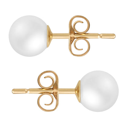 Solid 14k Gold & Freshwater Pearl Stud Earrings for Women, Hypoallergenic Butterfly Pushback Studs for Pierced Ears.