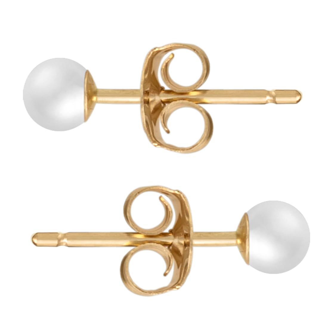 Solid 14k Gold & Freshwater Pearl Stud Earrings for Women, Hypoallergenic Butterfly Pushback Studs for Pierced Ears.