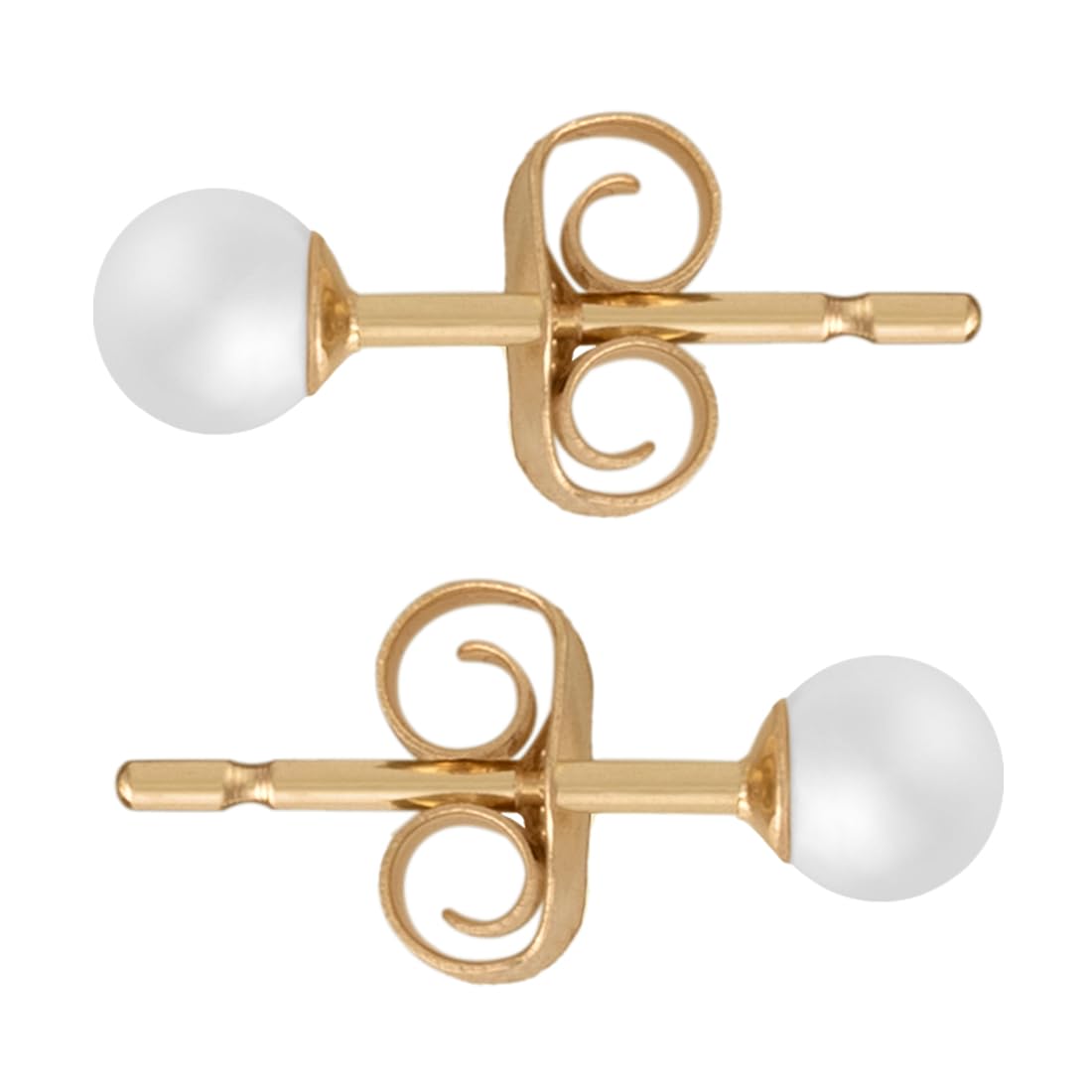 Solid 14k Gold & Freshwater Pearl Stud Earrings for Women, Hypoallergenic Butterfly Pushback Studs for Pierced Ears.