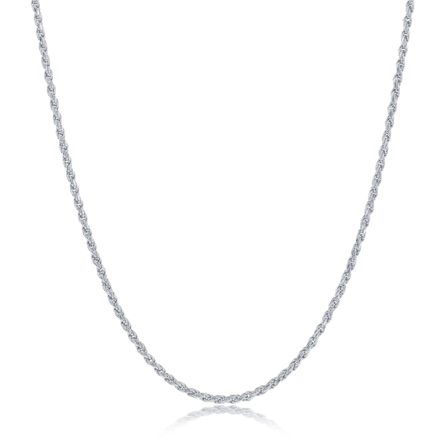 MAZZERI Rhodium Plated 925 Sterling Silver 1.3mm, 1.6mm, 2mm, 3mm Italian Rope Chain Necklace 16" - 24"