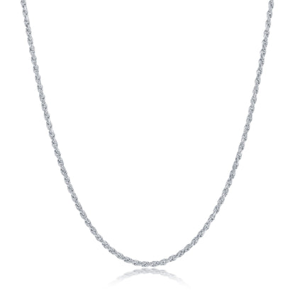 MAZZERI Rhodium Plated 925 Sterling Silver 1.3mm, 1.6mm, 2mm, 3mm Italian Rope Chain Necklace 16" - 24"