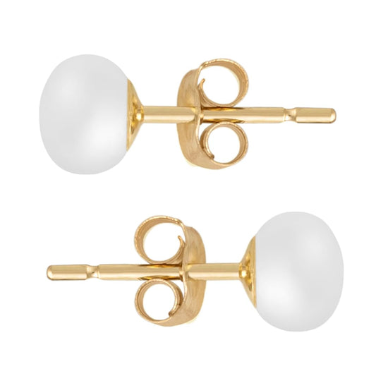 MAZZERI Solid 14k Gold Freshwater Button Pearl Stud Earrings for Women, Hypoallergenic Butterfly Pushback Studs