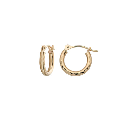 14k Gold Hoop Earrings, 2-mm Thick, Hypoallergenic, - Classic Diamond-cut Design