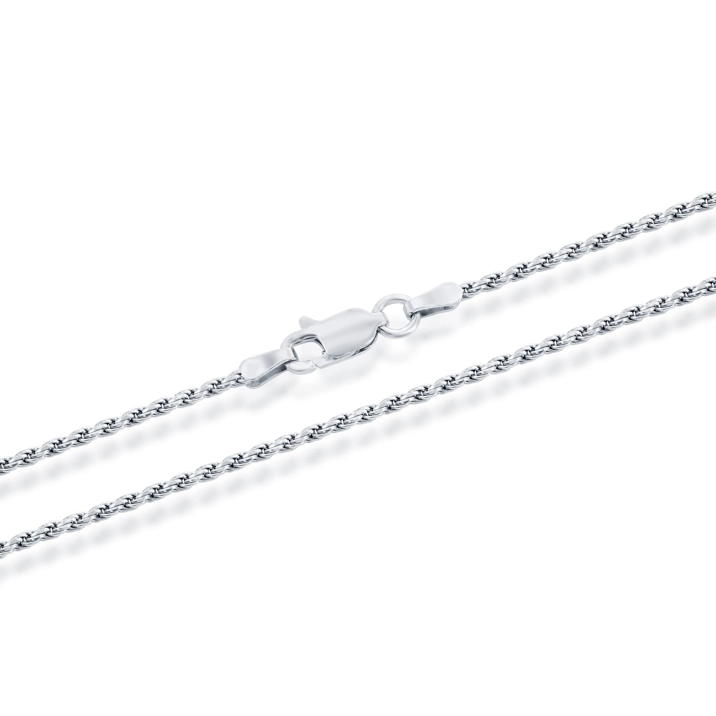 MAZZERI Rhodium Plated 925 Sterling Silver 1.3mm, 1.6mm, 2mm, 3mm Italian Rope Chain Necklace 16" - 24"