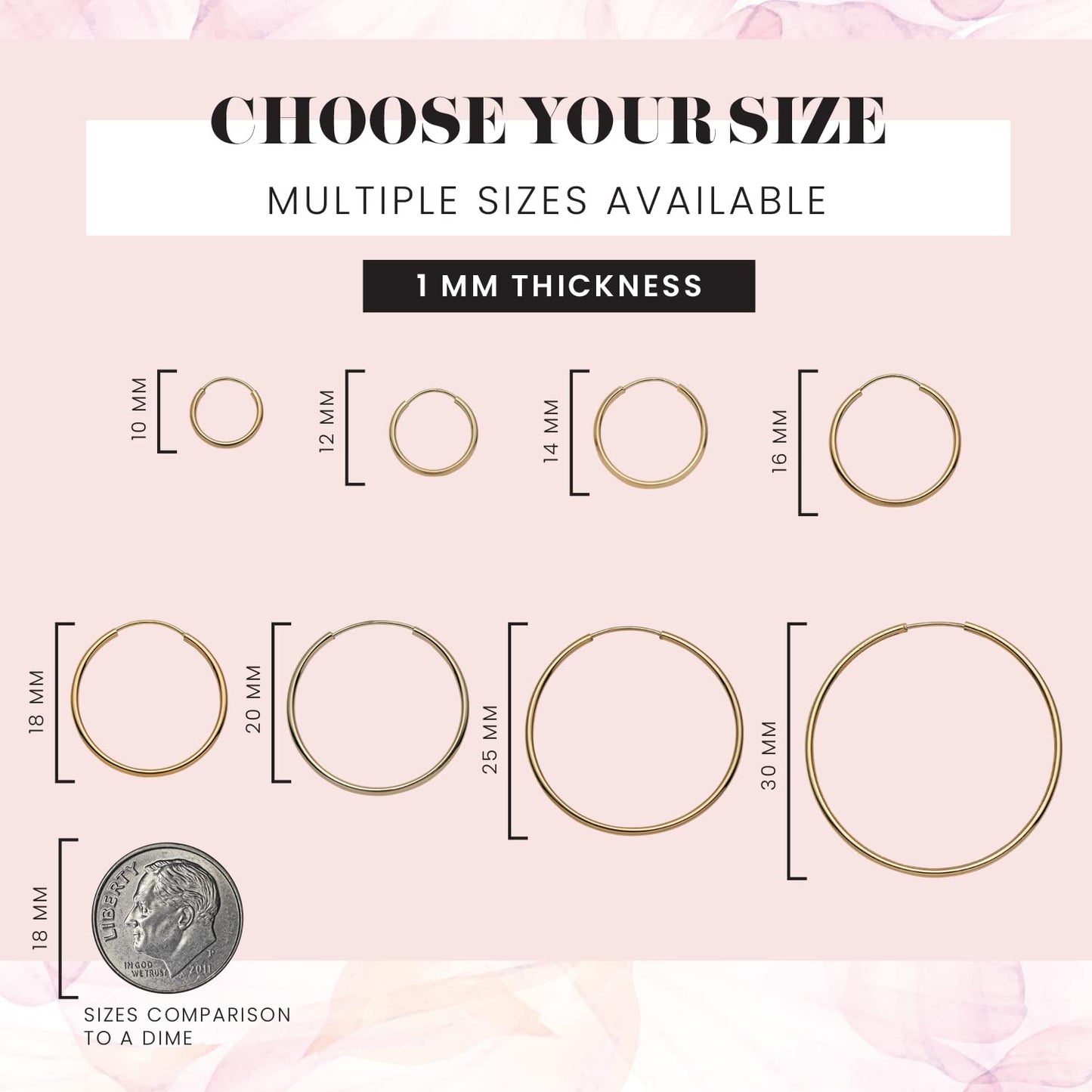 MAZZERI 14k Solid Gold Hoop Earrings For Women, Hypoallergenic, 1-mm thin, Round Endless Closure Gold Hoop Earrings 14k Real Gold