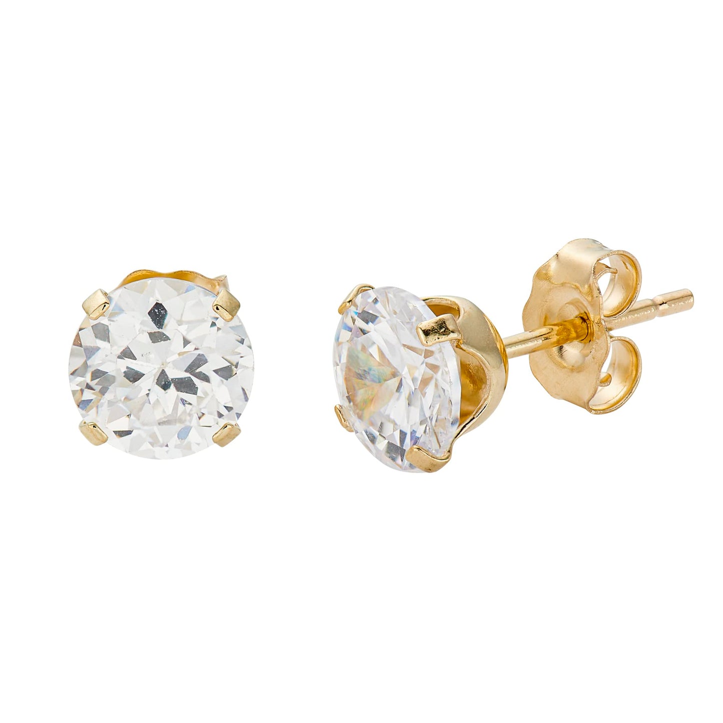 MAZZERI Solid 14k Yellow Gold & Cubic Zirconia Stud Earrings for Women & Men, Hypoallergenic Solitaire Butterfly Pushback Studs for Pierced Ears